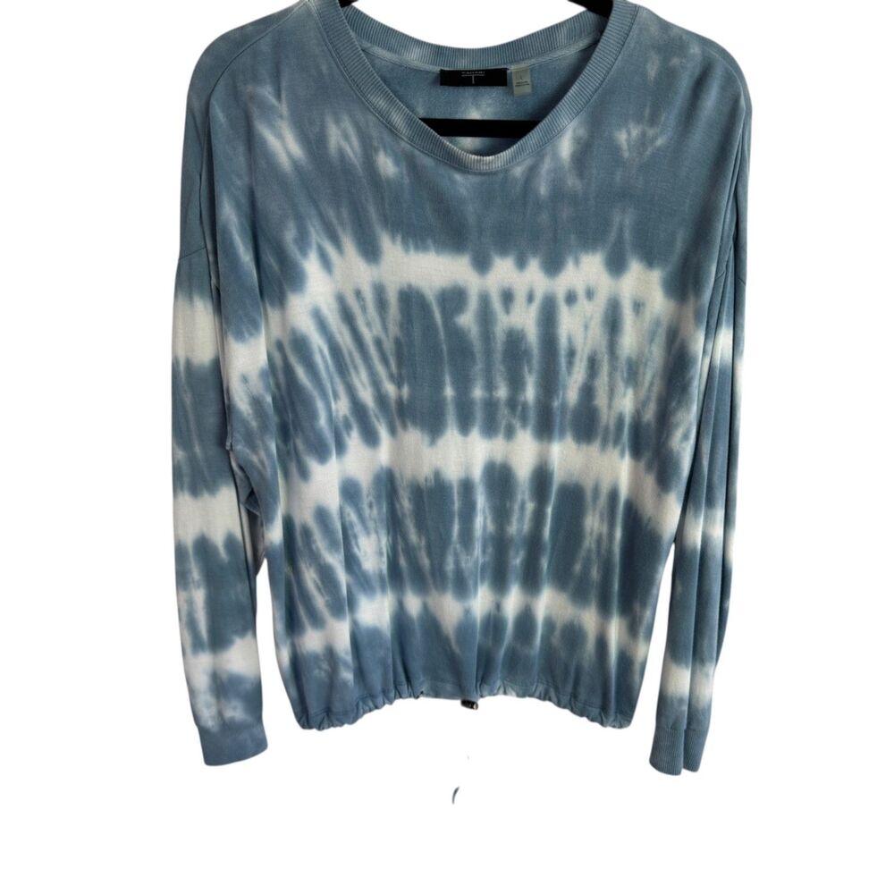 Tahari Women's Top Size Large Blue/White Tie Dye Long Sleeves